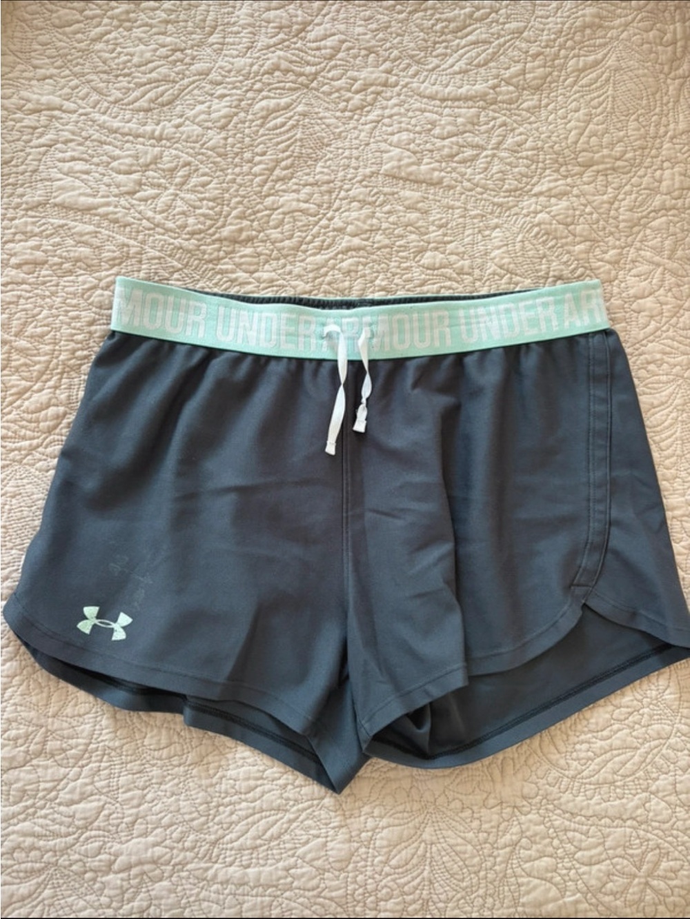 Under Armour Women’s Grey Athletic Shorts with Mint Waistband